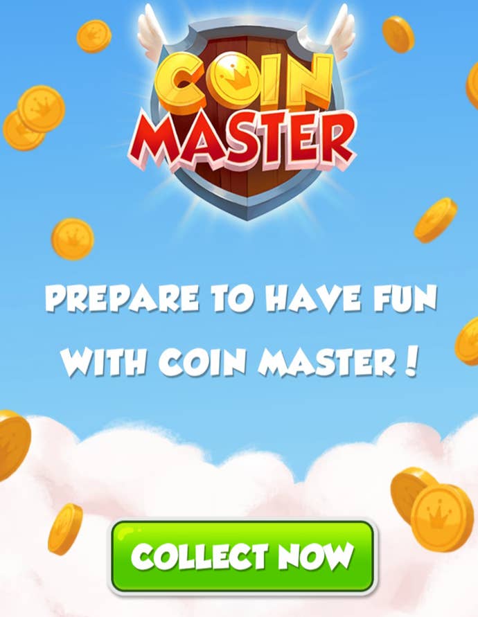 A website for mobile game Coin Master with a 'Collect Now' button, which when pressed redeems free spin links.