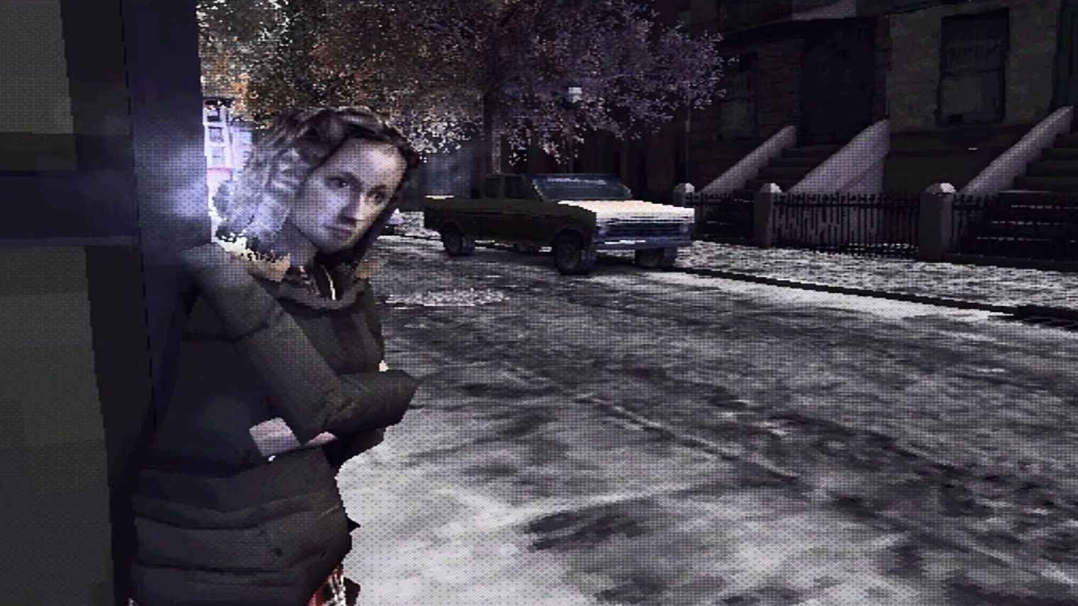 A woman waits in the winter snow on the streets of a US city. - 1