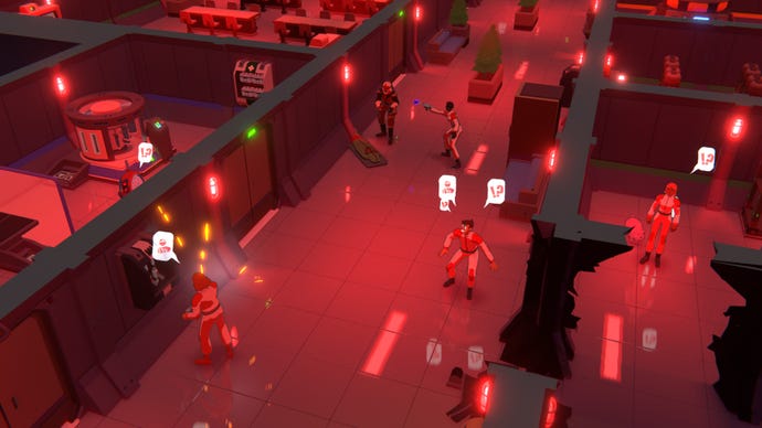 A red alert scene in Jumplight Odyssey