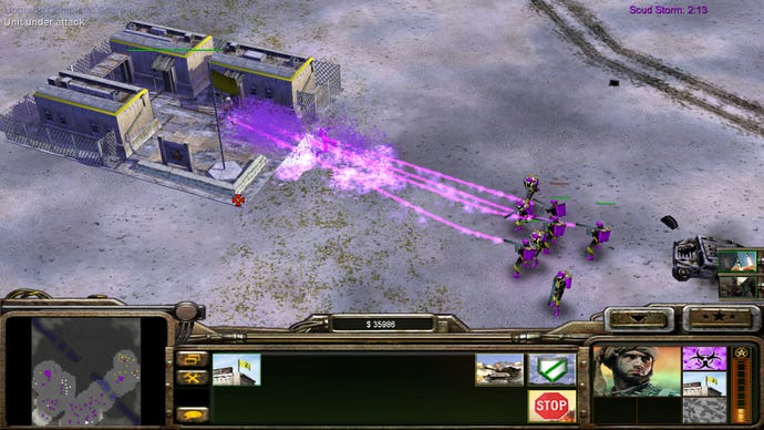 Units with laser guns attacking a snowy base in Command & Conquer Generals