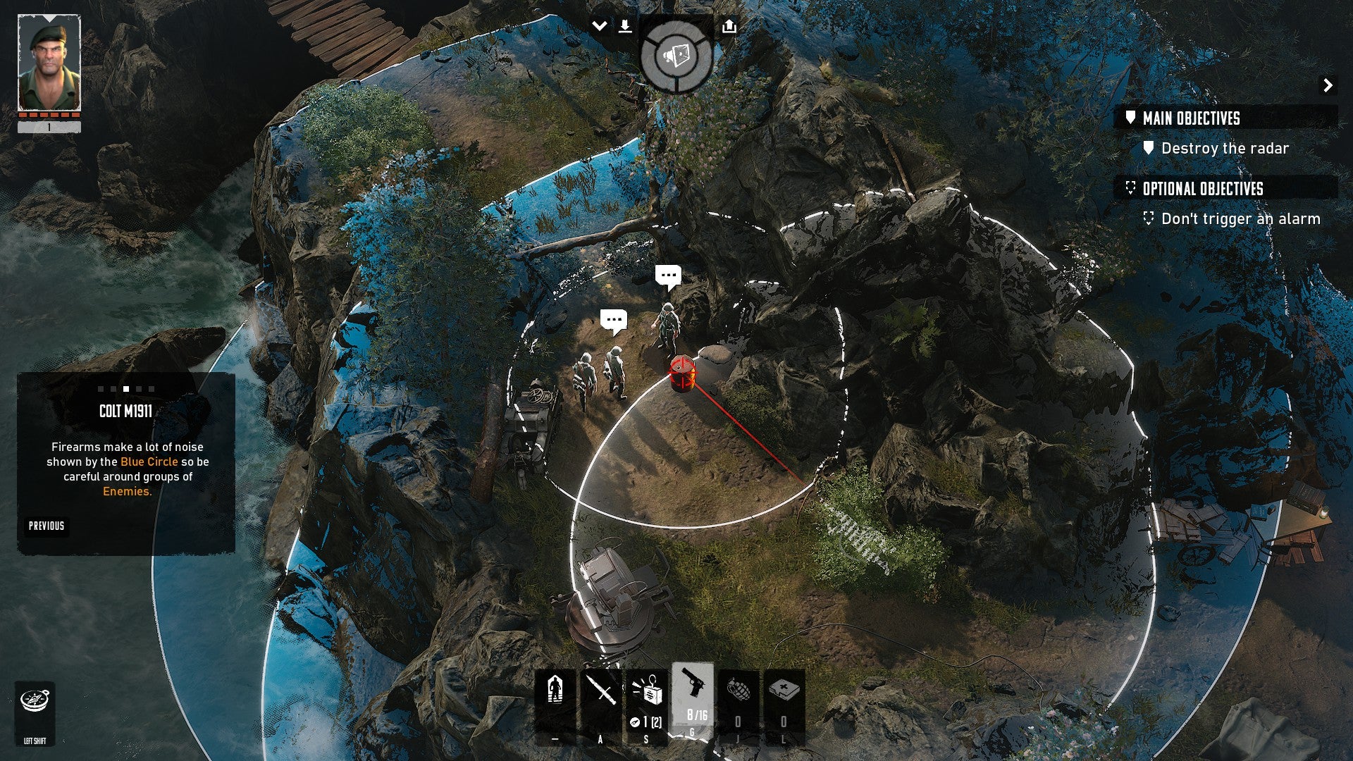 The green beret prepares to shoot an explosive barrel in Commandos: Origins. - 4