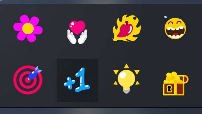 Some new very positive Steam community award stickers, including a laughing emoji, a +1 and a flower. - 1