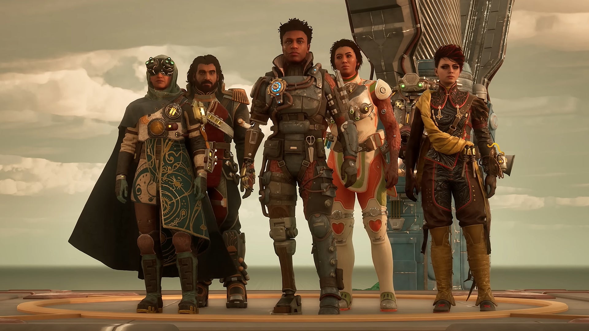 All six companions in The Outer Worlds 2 stand side-by-side. - 7