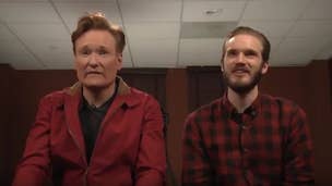 Clueless Gamer Conan O'Brien takes on Far Cry Primal with PewDiePie