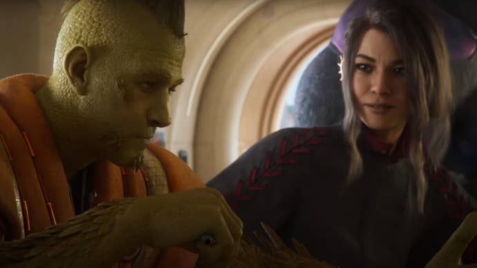 Some characters having a chat in a trailer for Concord.