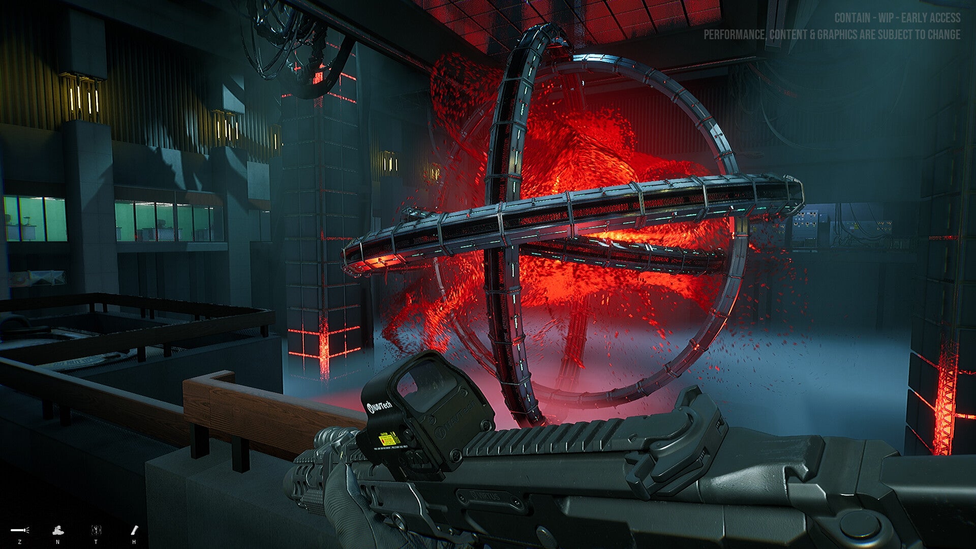 A spec ops soldier looks at a whirling anomaly in Contain.