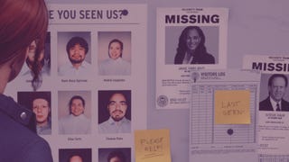 A Control screenshot showing a missing person flier with a picture resembling Kamala Harris.