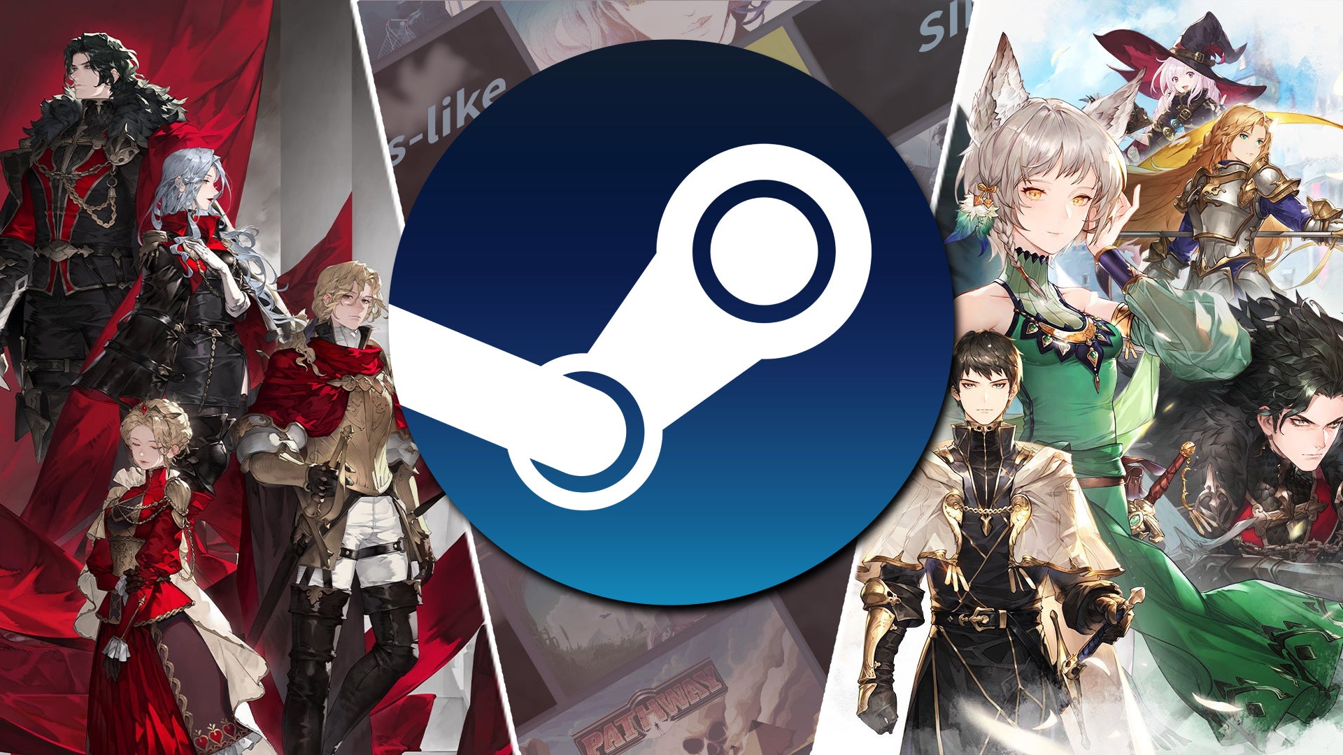 Steam logo over two images of characters from Swords of Convallaria. - 1
