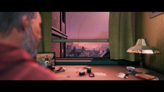 Conway looks out over the town from his window in Conway: Disappearance At Dahlia View