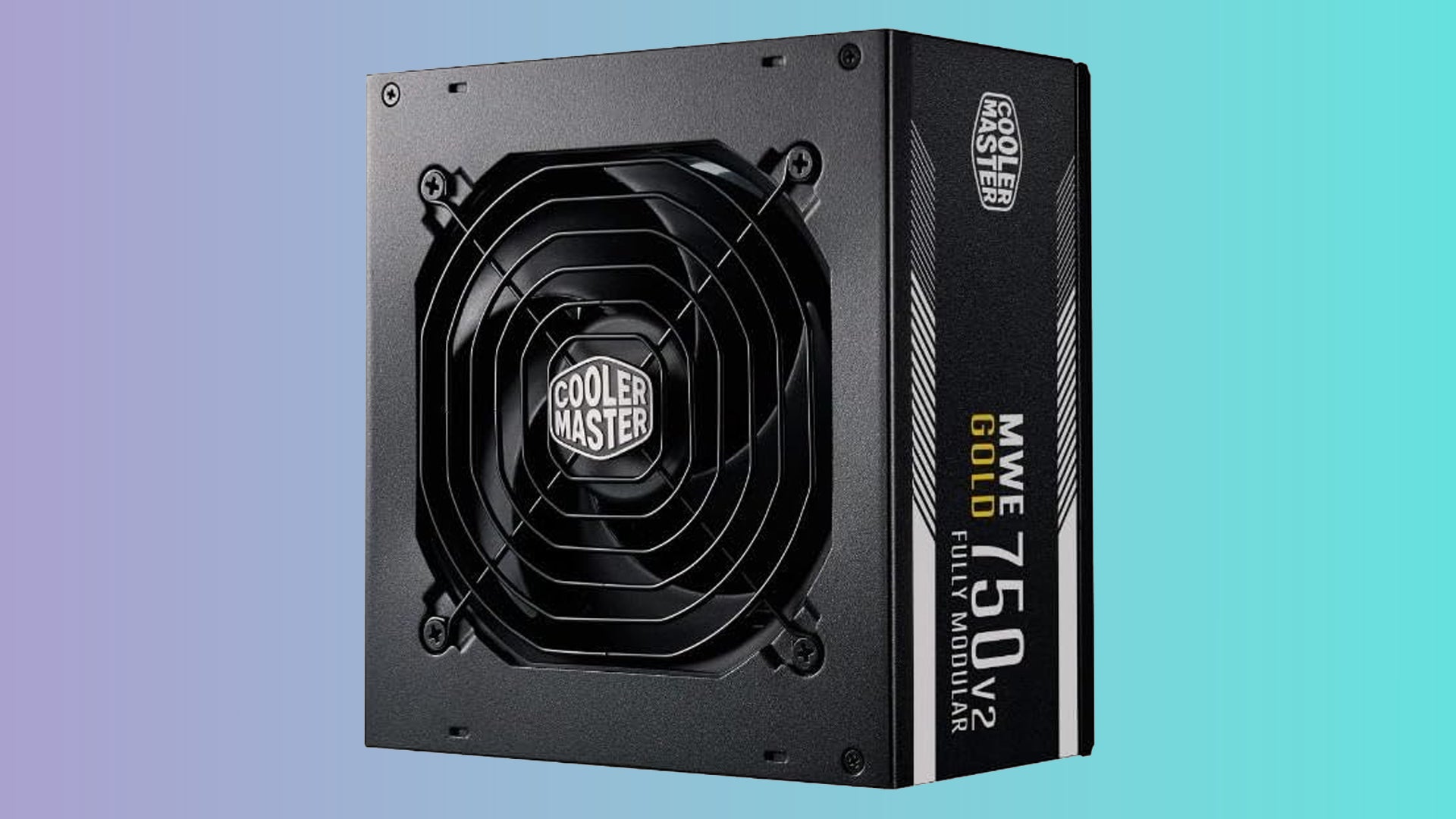 Cooler Master MWE V2 750W 80+ Gold PSU on a gradient background