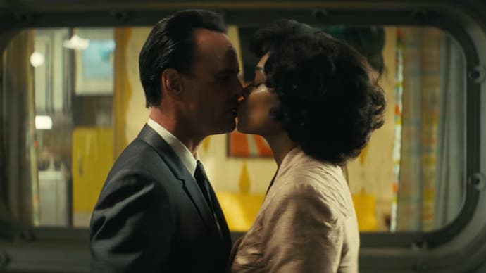 Walton Goggins as Cooper Howard shares an intimate moment with his partner in Amazon's Fallout TV series