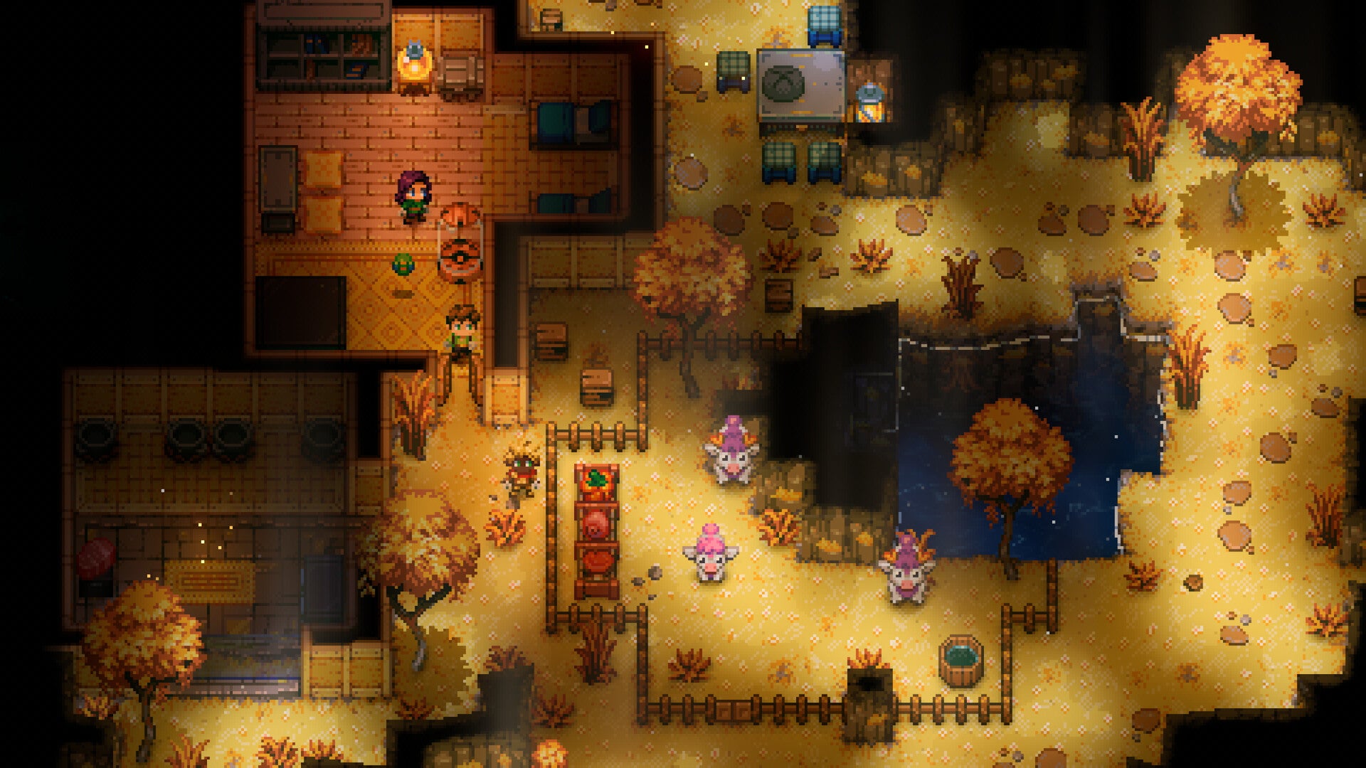 Core Keeper players can be seen standing in their base, with animals nearby - 19