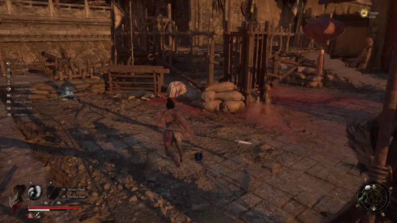 Wuchang runs to a corpse lying by the side of a wall in Wuchang Fallen Feathers. The corpse contains the Ethereal Form spell. - 8