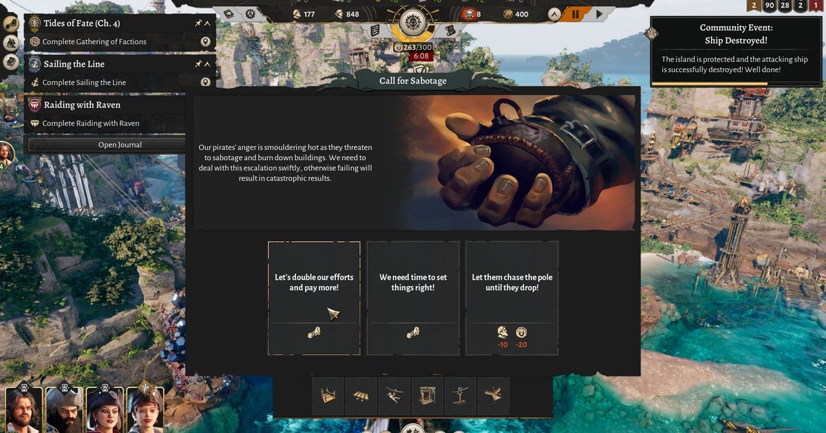 All of the pirates in Hooded Horse city builder Corsair Cove hate me because I can't make them eyepatches fast enough