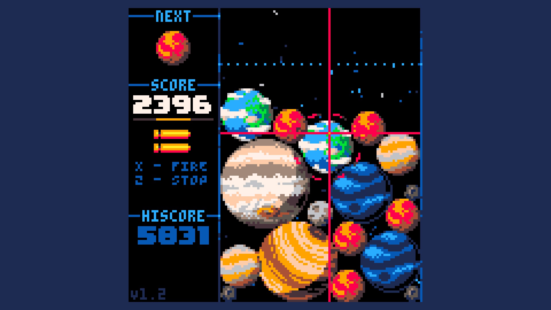 Planets sit in a pile in Suika-like game Cosmic Collapse - 1
