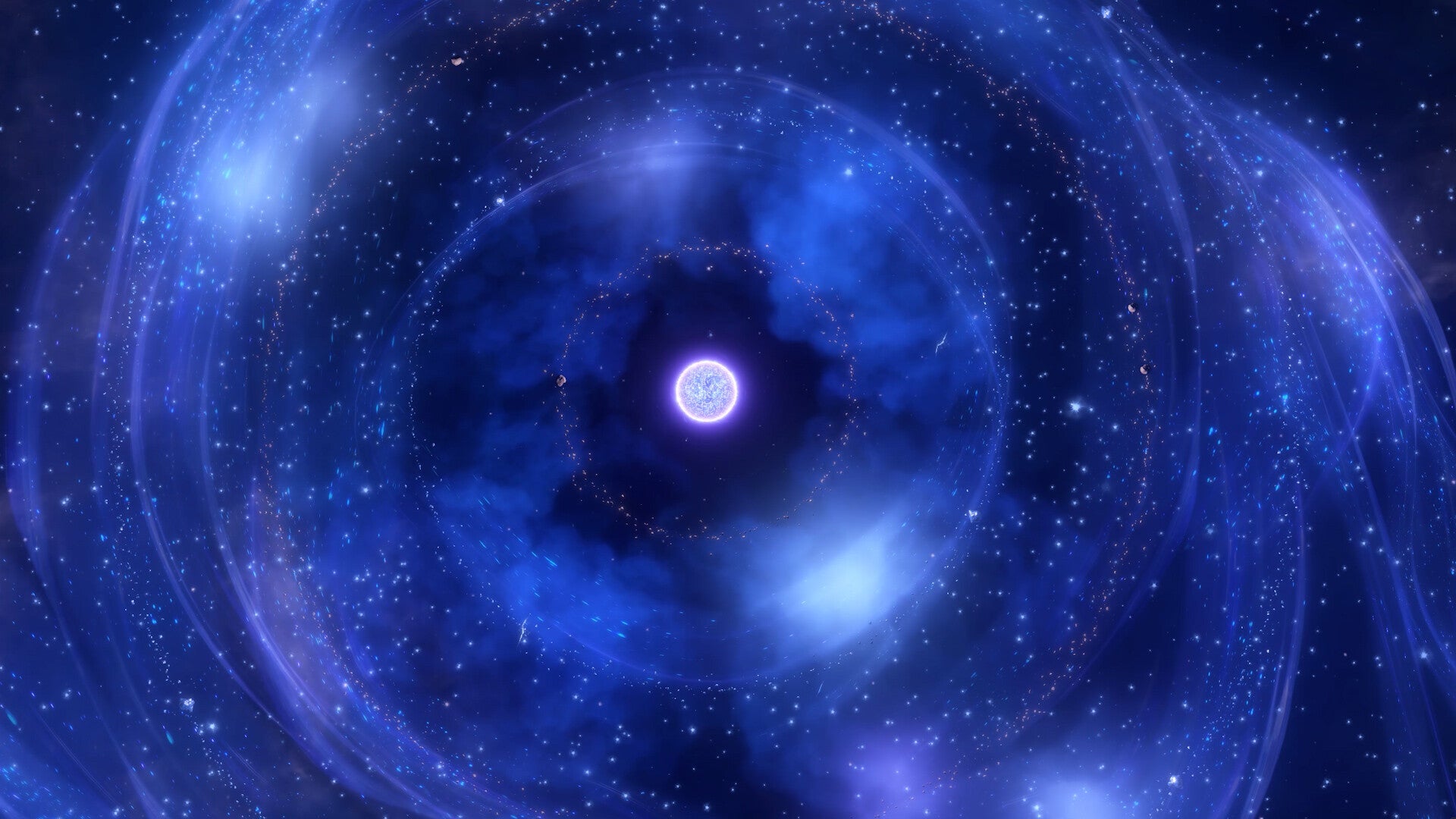 A swirling blue cosmic storm around a star in Stellaris - 1