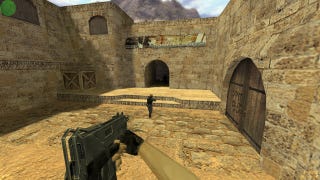 Holding a gun left-handed in a Counter-Strike screenshot.