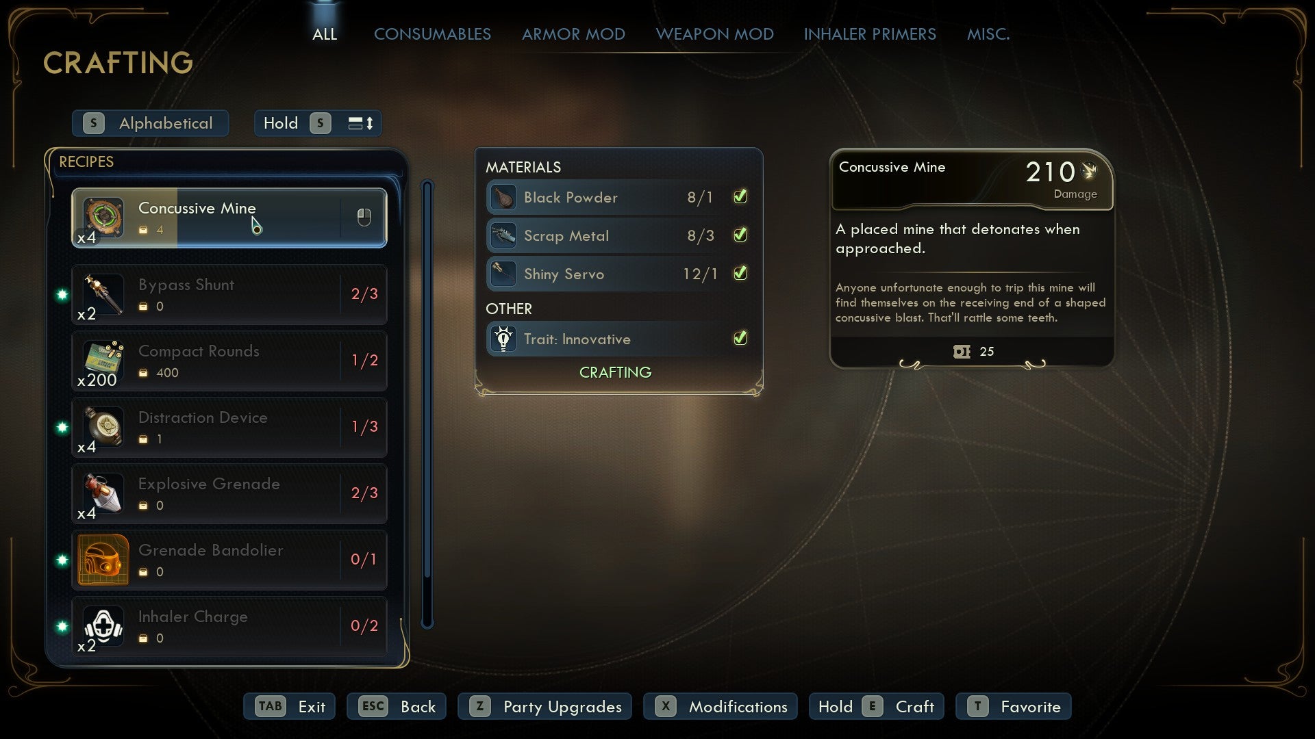 The crafting menu of The Outer Worlds 2. - 8