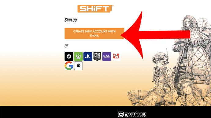 The arrow indicating the Players' buttons must press if they want to create a Shift account with the e -mail address.