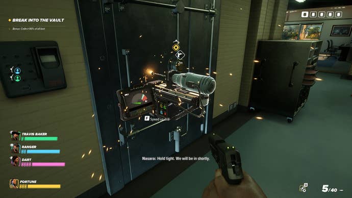 Breaking open a bank vault with a drill in Crime Boss: Rockay City