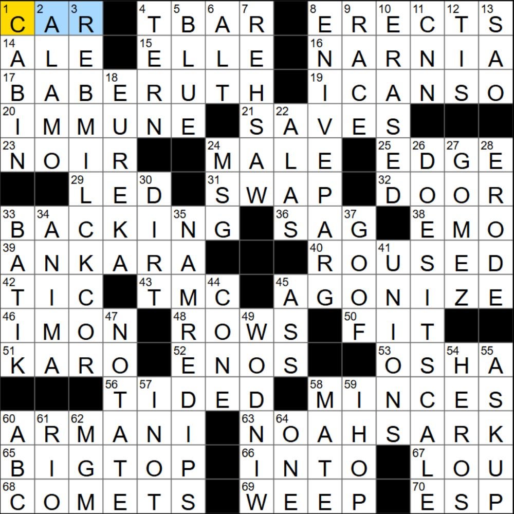 The completed NYT Mini Crossword for 04/09/2025 showing all the answers for each clue. - 3