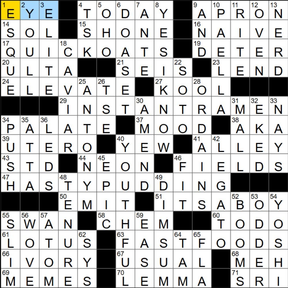 The completed NYT Mini Crossword for 13/10/2025, showing all the answers for each clue. - 3