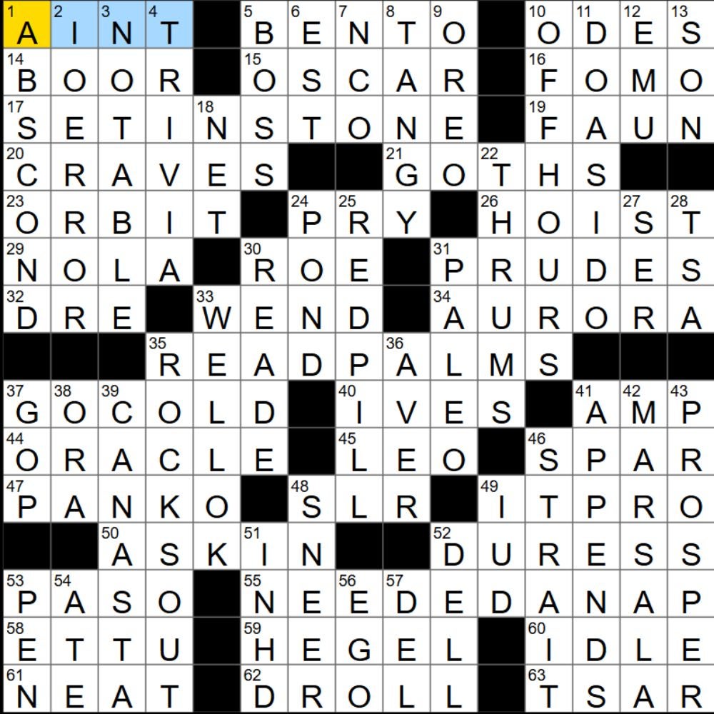 The completed NYT Mini Crossword for 16/10/2025, showing all the answers for each clue. - 3