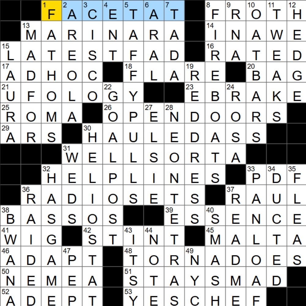 The completed NYT Mini Crossword for 18/10/2025, showing all the answers for each clue. - 3