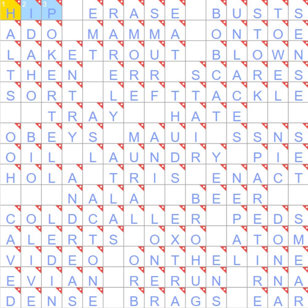 The completed NYT Crossword for 08/25/2025, showing all the answers for each clue.