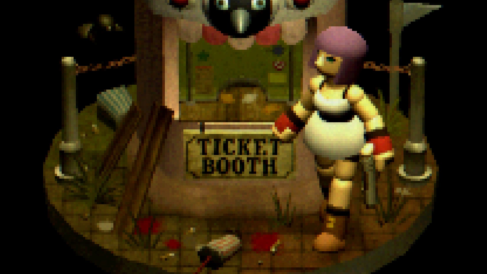 Crow Country key art showing Mara, a young woman with purple hair, walking in front of a dilapidated theme park ticket booth. - 5