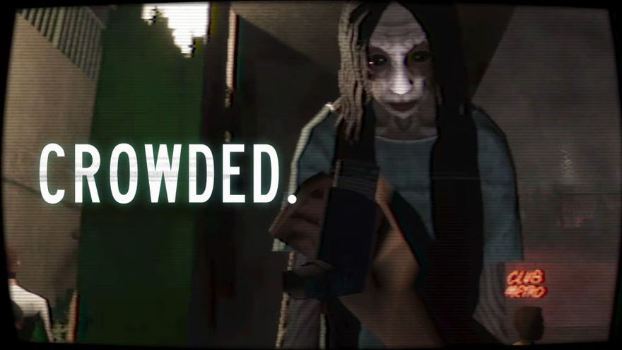 A tall monster with long hair pursues the player, who holds an asthma inhaler in their hand.