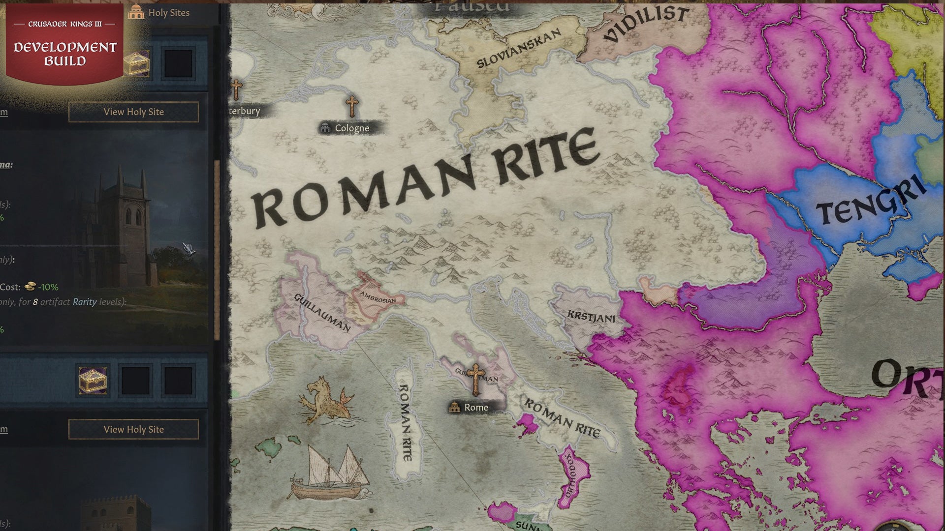 The map of theocractic realms in Crusader Kings 3: By God Alone