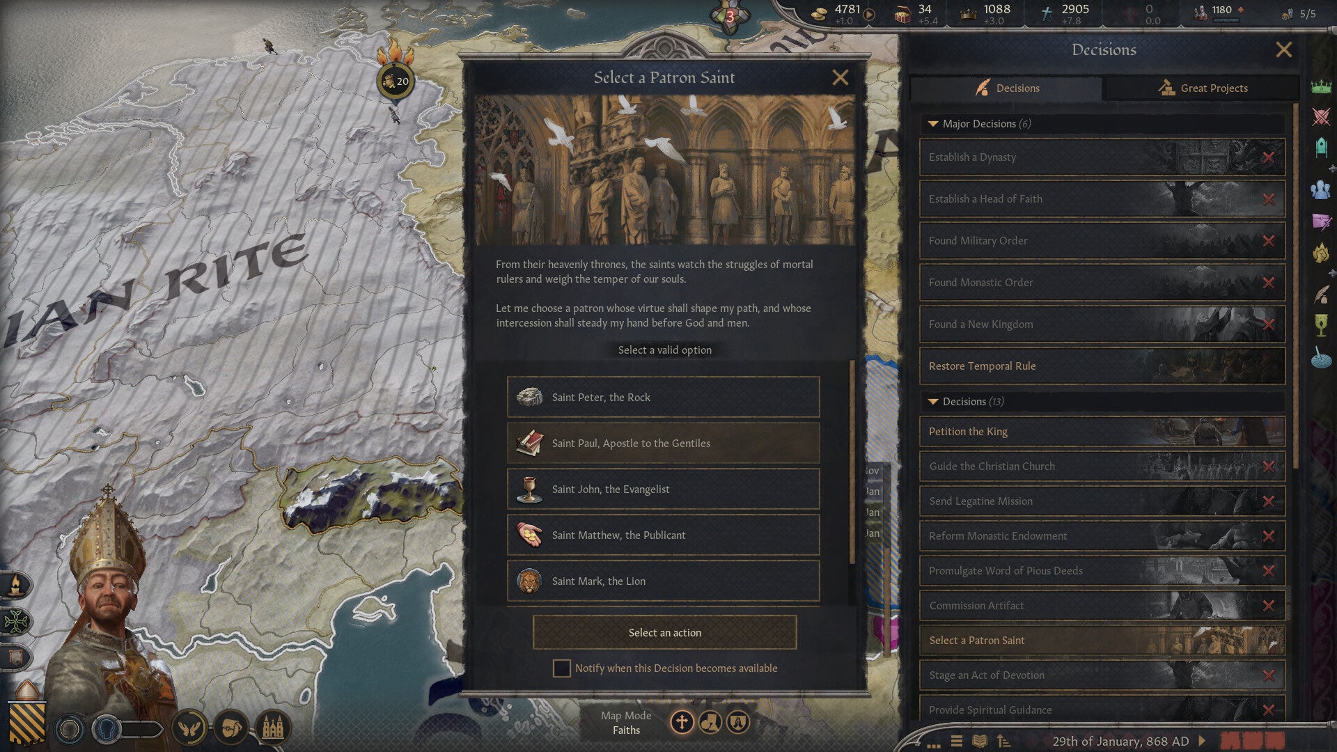 Picking a patron saint in Crusader Kings 3: By God Alone