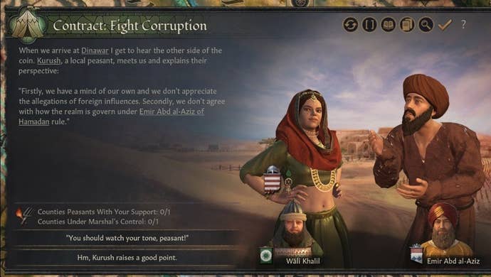 The player’s character negotiates a contract with another character.