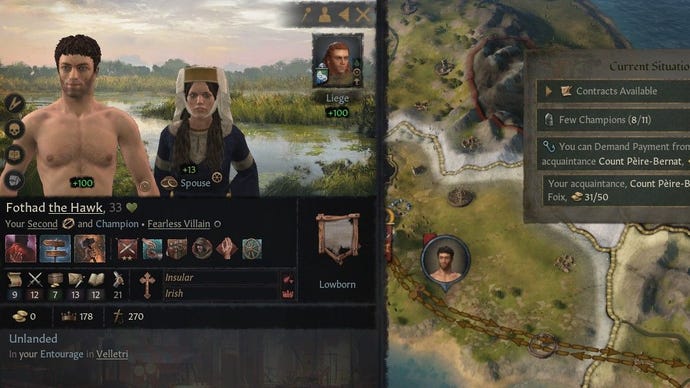 Fothad the Hawk has stripped shirtless to attract mosquitoes.