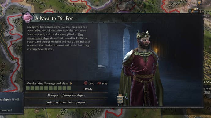 The death of King Sausage & Chips, by poisoning.