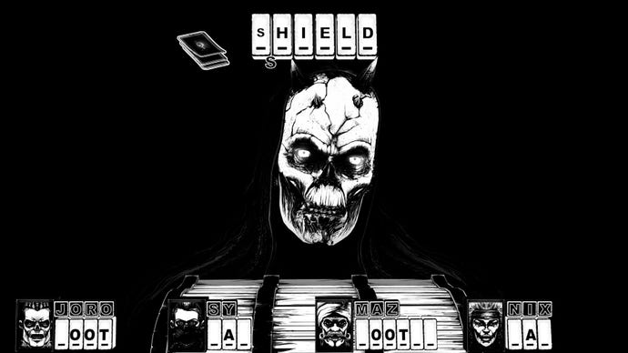 A devilish necromancer plays a guessing game with the player in Cryptmaster