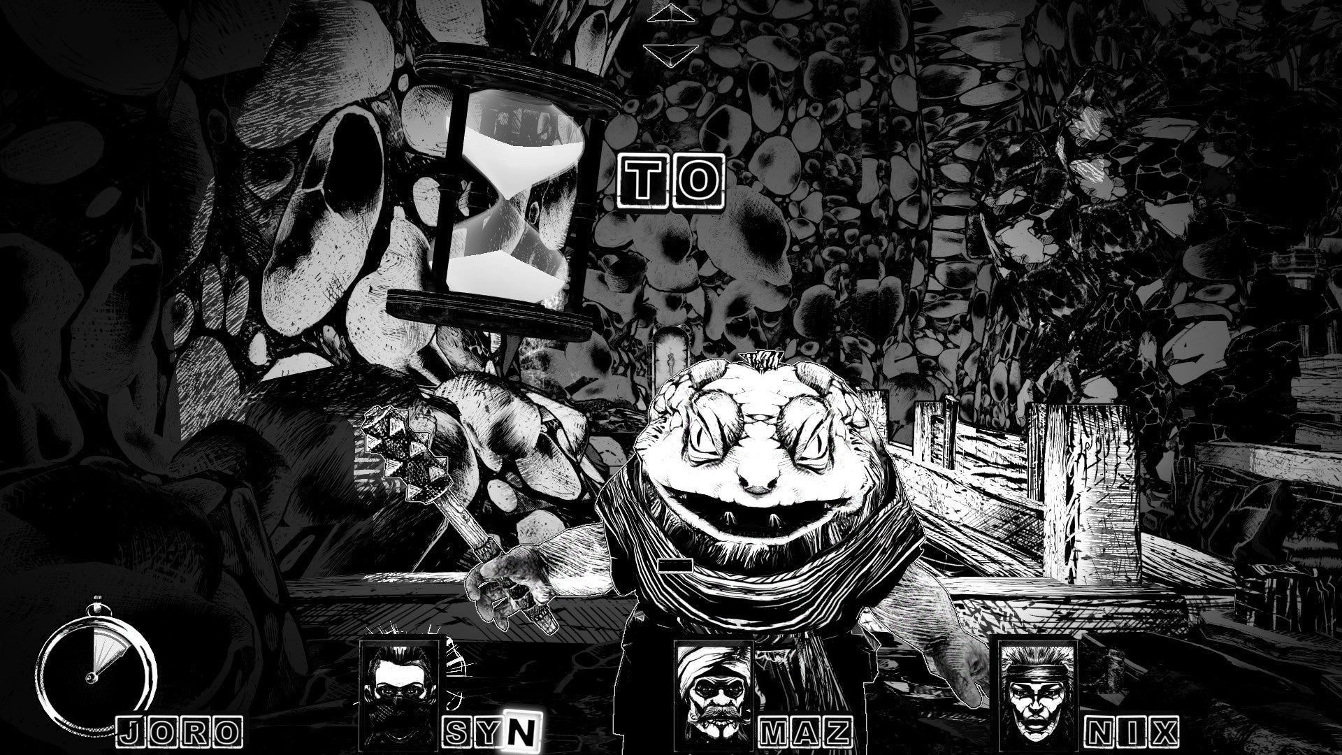 A small fog with a club attacks the player in Cryptmaster