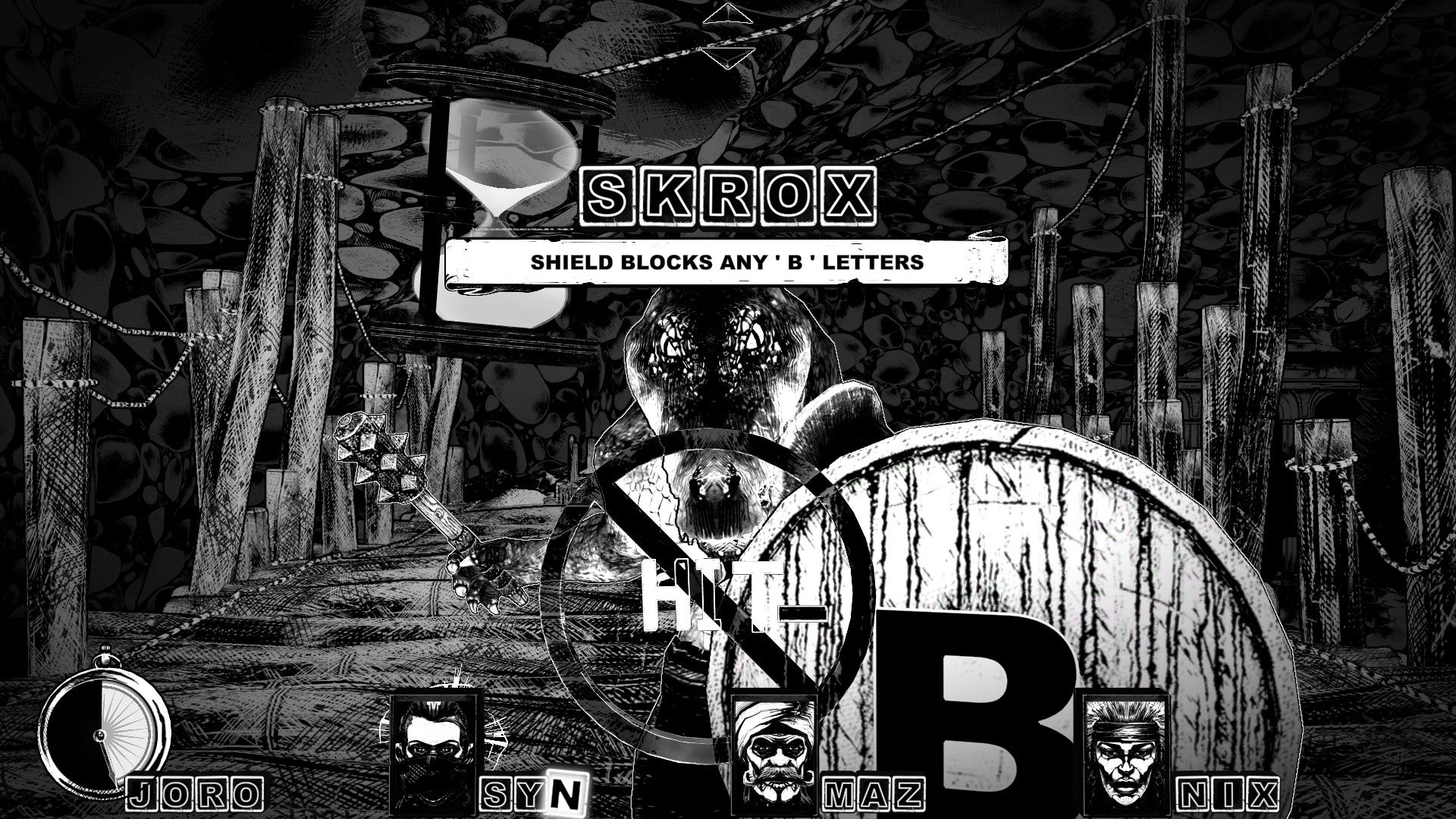 A crocodile creature with a club and shield attacks the player in Cryptmaster