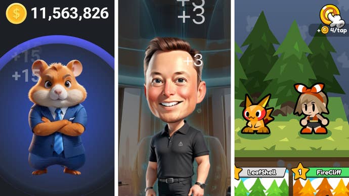 A composite image of three crypto idle games