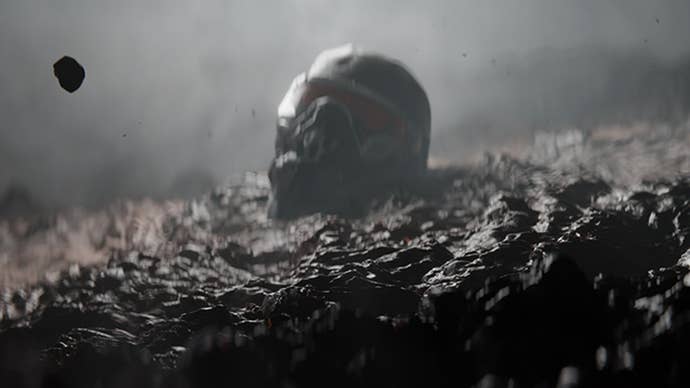 A helmet on some rocks in a teaser for Crysis 4.