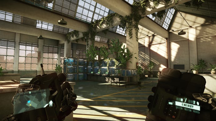 A lab full of plants and alien biotech in Crysis 2.