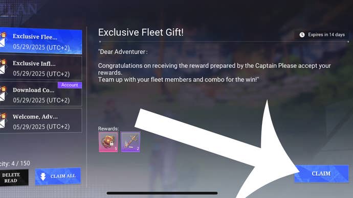 The claim button in the mailbox in Crystal of Atlan.