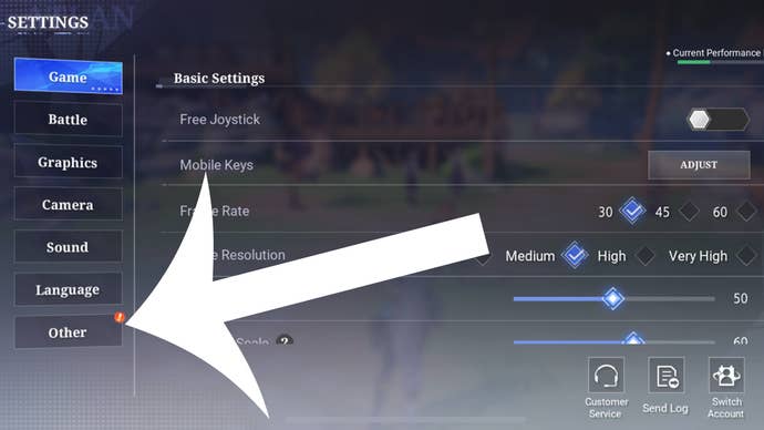 The button for the other menu in Crystal of Atlan.
