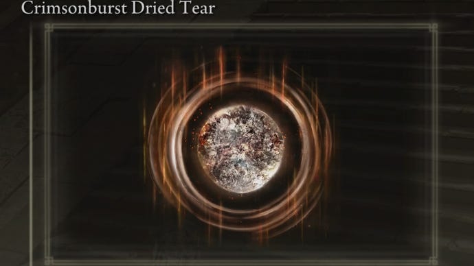 A close-up of the Crimsonburst Dried Tear item icon in the inventory of Elden Ring: Shadow Of The Erdtree.