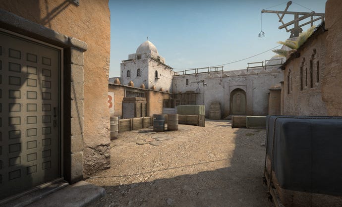 A section of the classic map dust2 in Counter-Strike: Global Offensive.