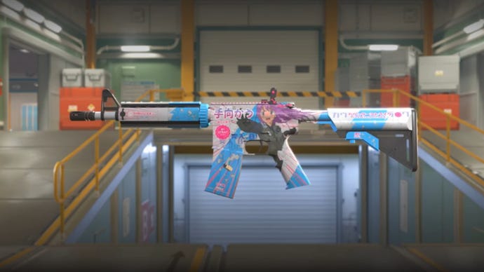 An Assault Rifle in Counter-Strike 2 with a colourful anime-inspired weapon skin applied.