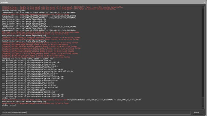 A screenshot of the developer console in CS:GO.