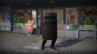 A video still showing the CS:GO riot shield in action.