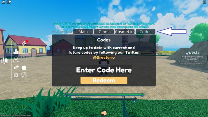 A screenshot from Cursed Sea in Roblox showing the game's codes button.